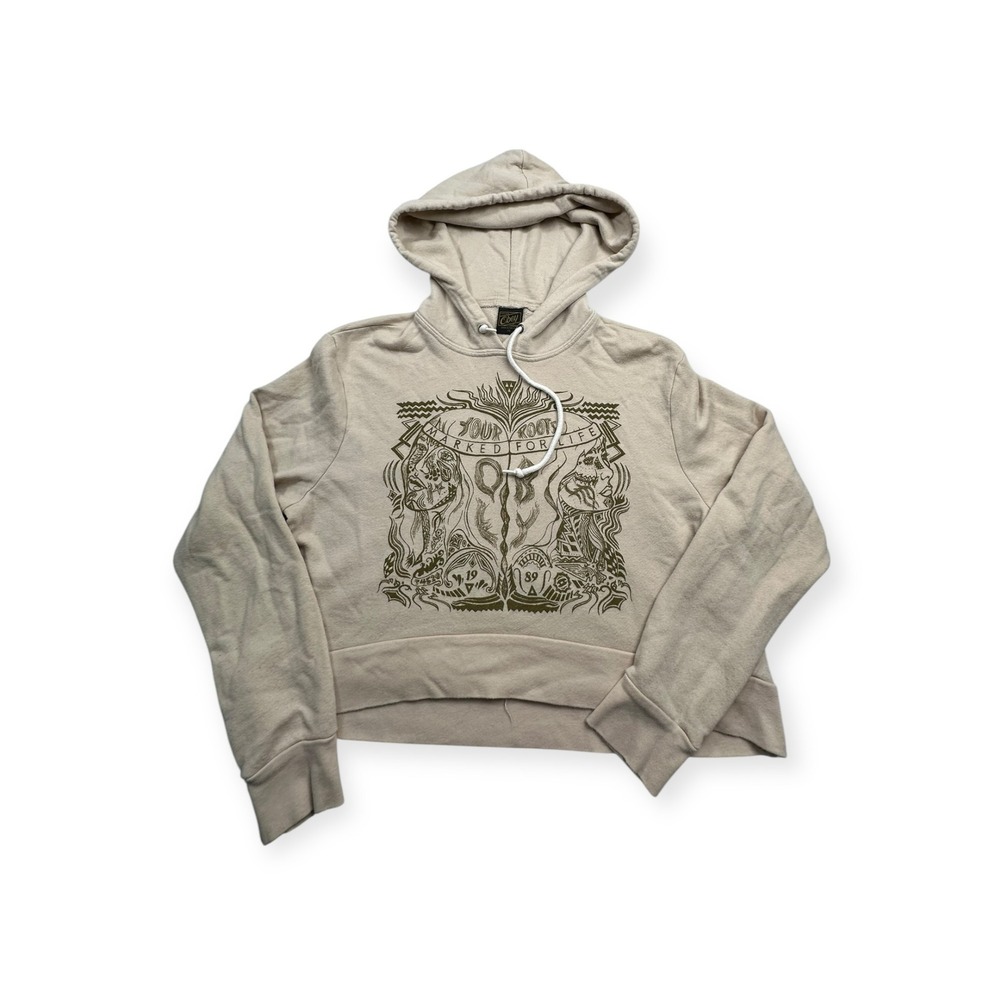 Obey Womens Your Roots Marked For Life Cropped Hoodie Beige Graphic XS